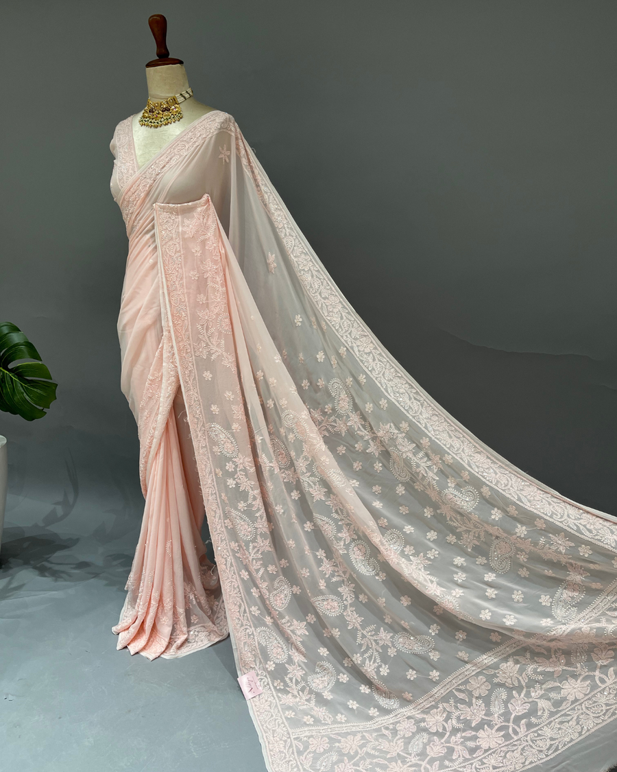 Viscose Chikankari Saree - Blush Pink