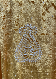 Velvet Chikankari Unstitched Kaftan - Sunshine Yellow