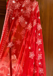 Chikan Saree Georgette - Red