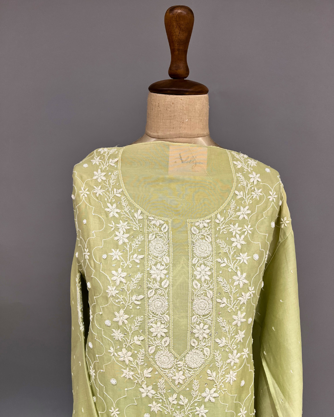Chanderi Chikankari Co ord Set - Sage Green