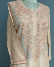Chanderi Chikankari Kurti - Peaches Pink