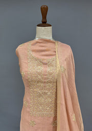 Tissue Chikankari Unstitch 2pc Suit - Rose Gold