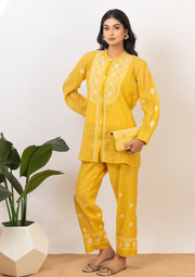 Tissue Chanderi chikankari coord set - radiant yellow