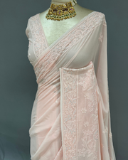 Viscose Chikankari Saree - Blush Pink