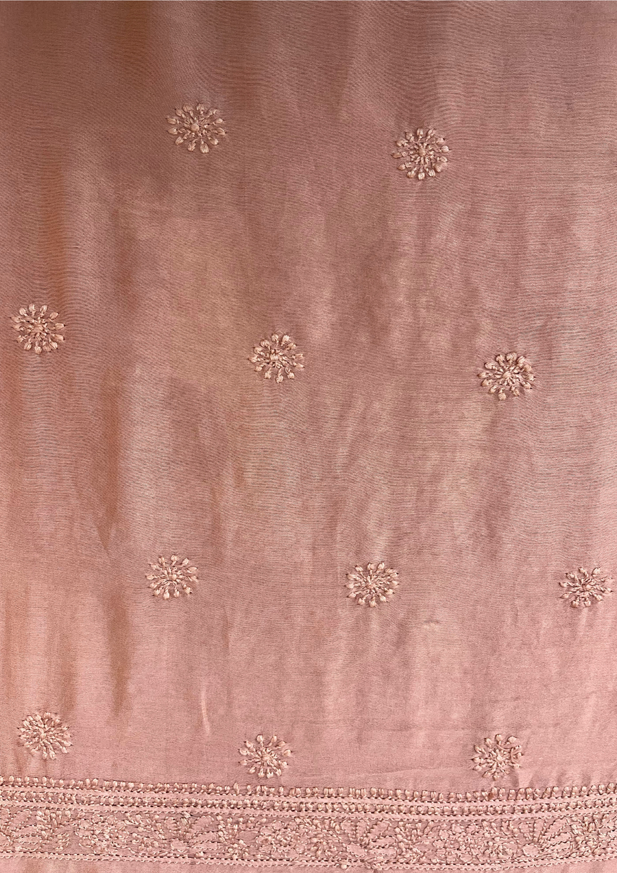 Chanderi Chikankari Unstitch Mens Kurta - Dusty Rose