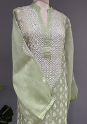 Organza Chikankari Semi Stitch Co-ord Set - Mint Green