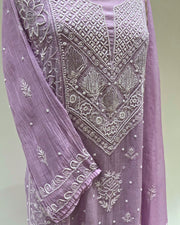 Mul Chikankari Unstitched Anarkali - Moonlite Mauve