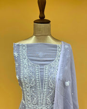 Mul Chikankari Unstitched 2pc Suit - Cornflower Blue