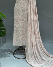 Pure Georgette Chikankari Unstitched 2pc Suit - Nude Pink