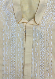 Cotton Chikankari Stitched Mens Kurta- Yellow