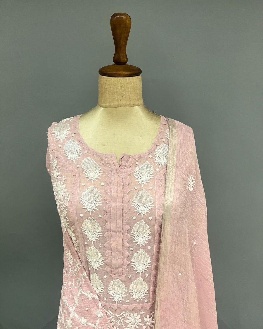 Tissue Chikankari Unstitch 2pc Suit - Pale Blush