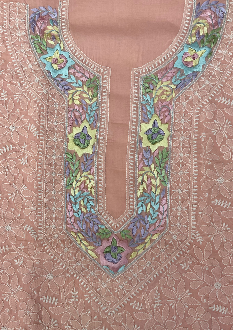 Cotton Chikankari Unstitched Suit - Peach