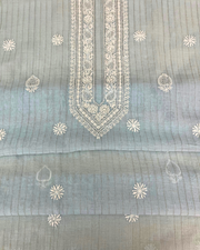 Mul Chanderi Chikankari Unstitched Mens Kurta - Powder Blue