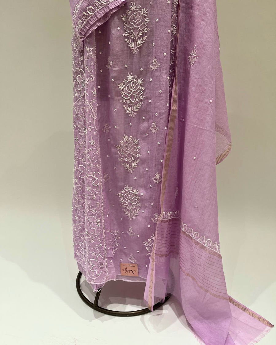 Mul Chikankari Unstitched Anarkali - Moonlite Mauve