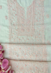 Chikankari Mul Chanderi Unstitched 2Pc Suit - White and Peach