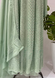 Viscose Chikankari Semistitched Anarkali - Sage Green