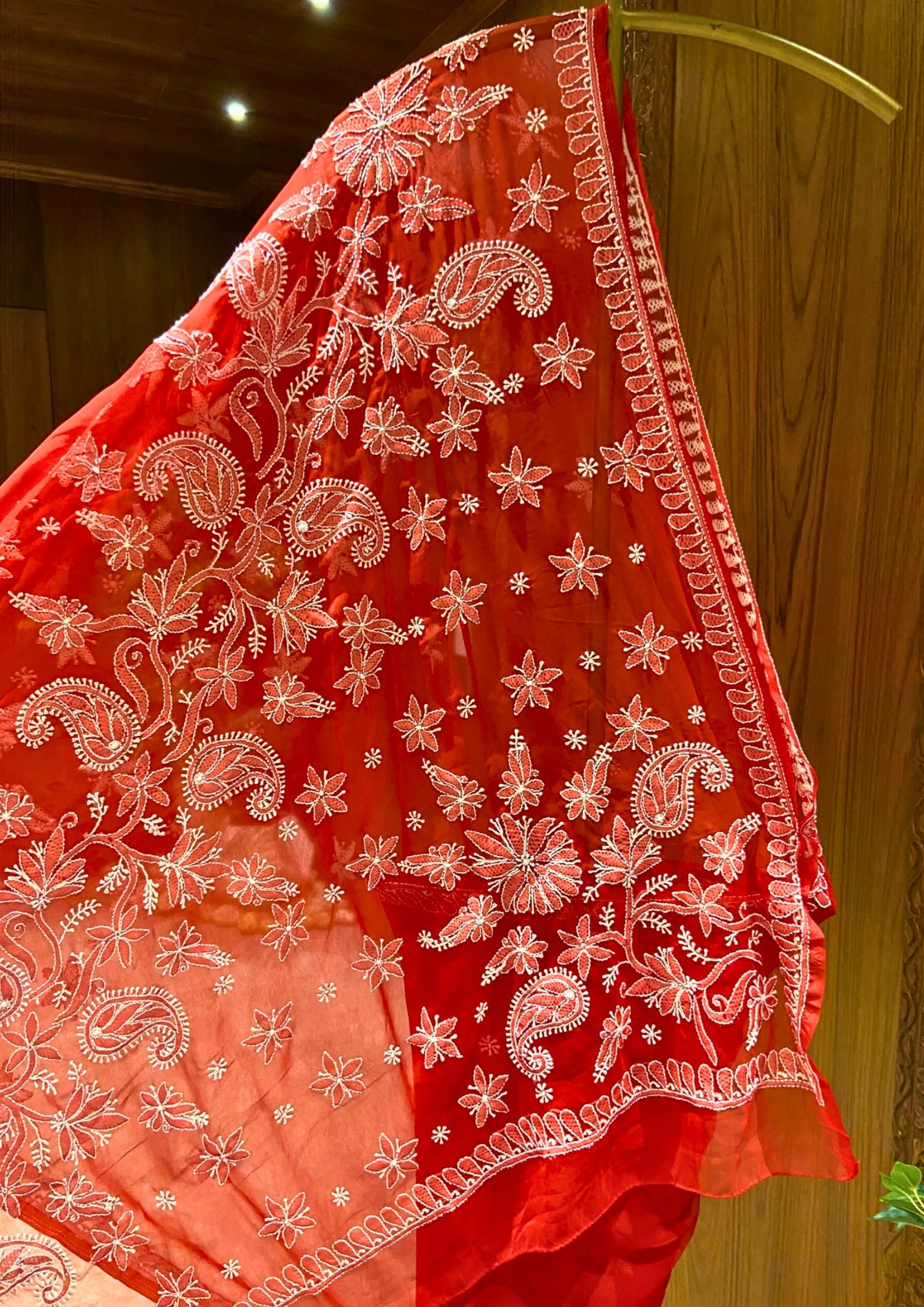 Chikan Saree Georgette - Red