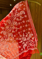 Chikan Saree Georgette - Red