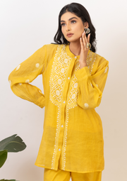 Tissue Chanderi chikankari coord set - radiant yellow