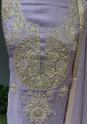 Chikankari Tissue Unstitched Kurta & Dupatta Set - Moonlight Mauve
