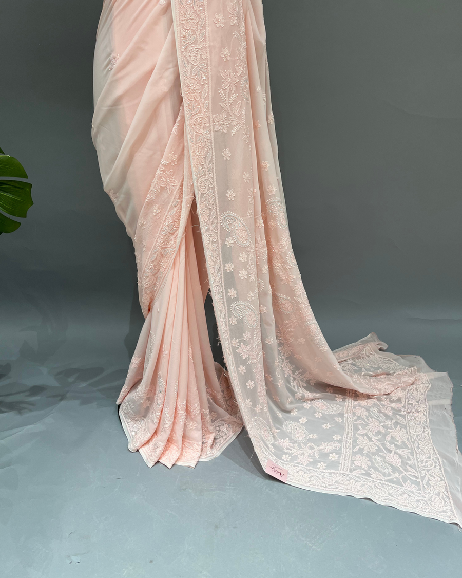 Viscose Chikankari Saree - Blush Pink
