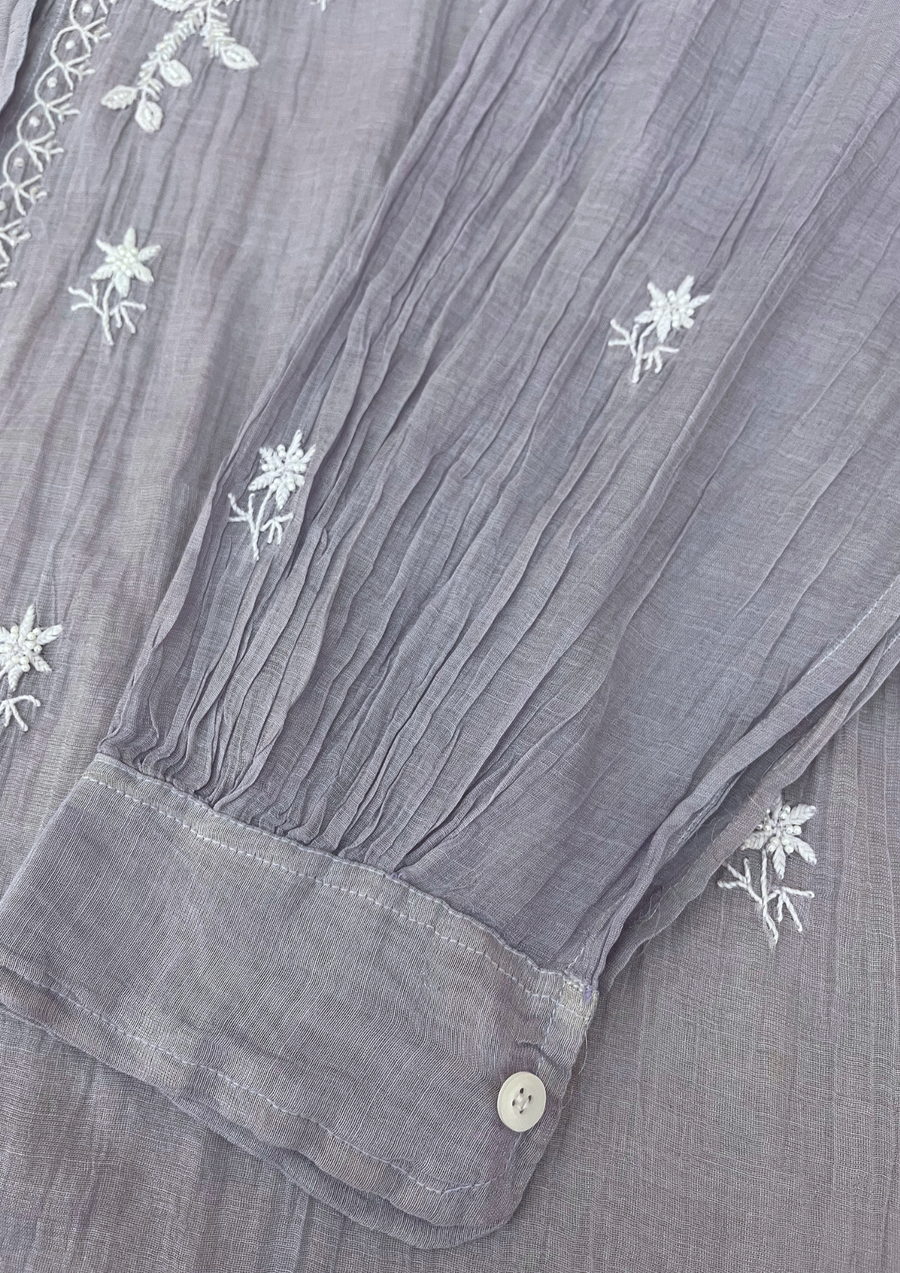 Chikankari Semistitched Tissue Co-ord Set - Silver Grey