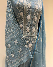 Tissue Chikankari Unstitched Anarkali - Cornflower Blue