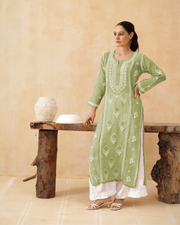 Mul Chikankari Kurti - Sage Green