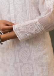 Kota Chikankari Long Kurti - Serene White