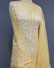 Organza Chikankari Unstitch 2pc Anarkali- Sunlight Yellow Ombre