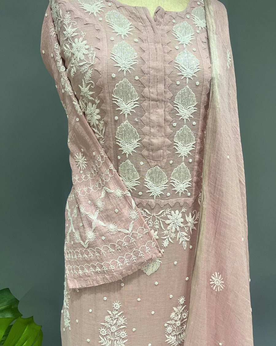 Tissue Chikankari Unstitch 2pc Suit - Pale Blush