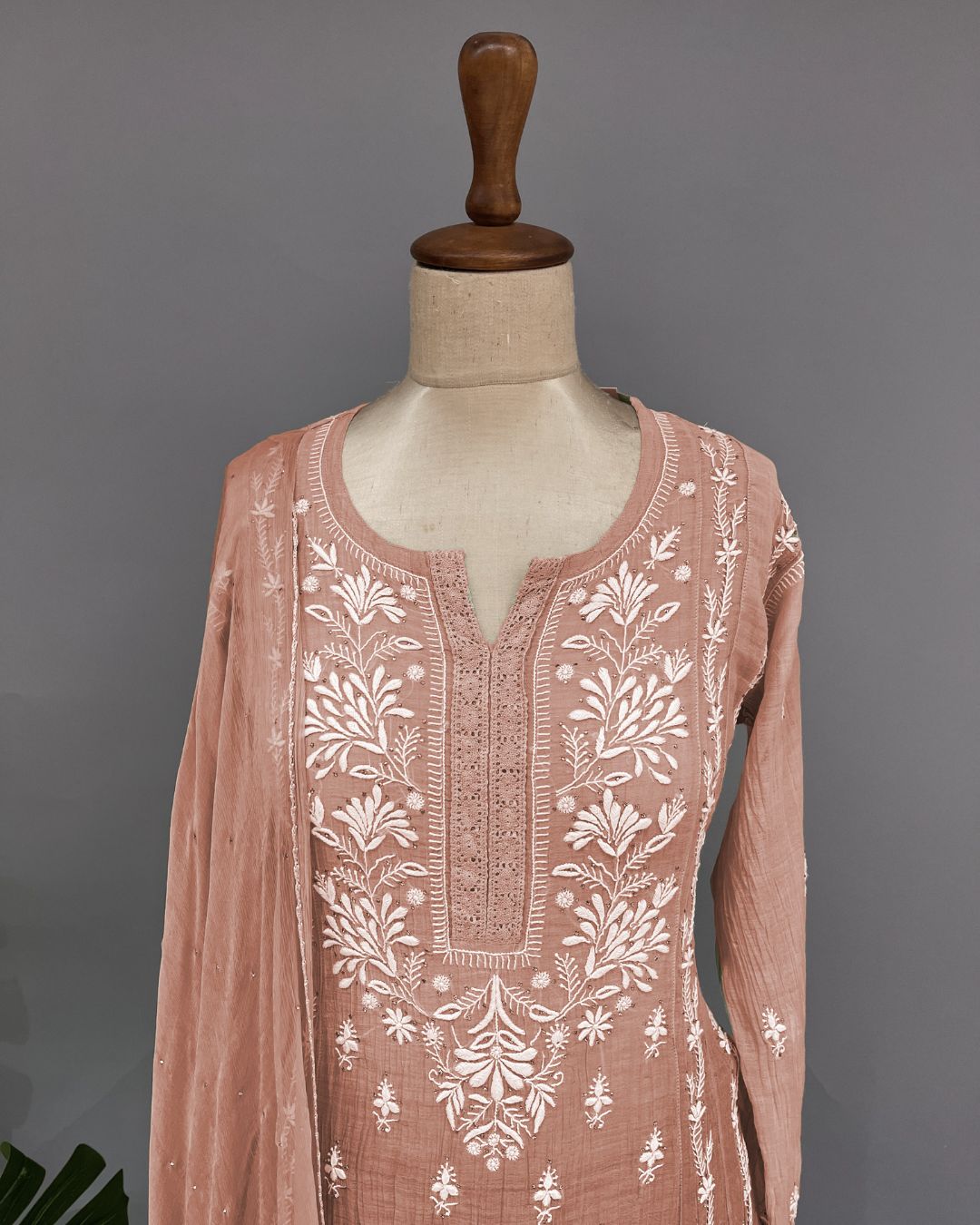 Mul Chander Chikankari 3 pc Suit - Caramel Brown