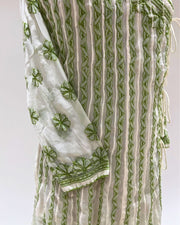 Georgette Anarkali Chikankari Kurta - White & Green
