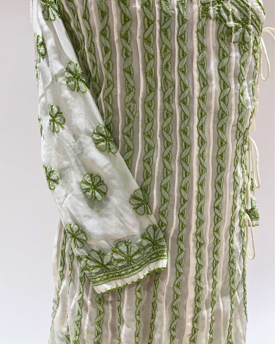Georgette Anarkali Chikankari Kurta - White & Green