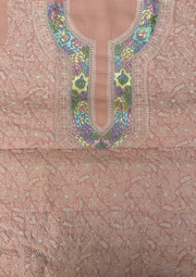 Cotton Chikankari Unstitched Suit - Peach