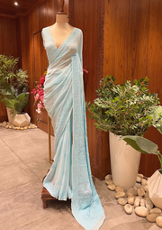 Chikankari Viscose Saree - Aqua Blue