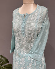 Chanderi Chikankari Co-ord Set - Pale Torquoise