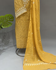 Banarsi Chanderi Chikankari Semistitch 2pc Suit - IKEA Yellow