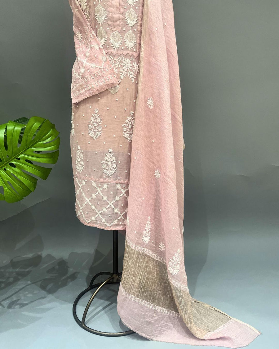 Tissue Chikankari Unstitch 2pc Suit - Pale Blush