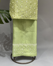 Chanderi Chikankari Co ord Set - Sage Green