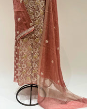 Tissue Chikankari Unstitched 2pc Suit - Rust Brown