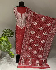 Mul Chanderi Chikankari Suit Set - Rust
