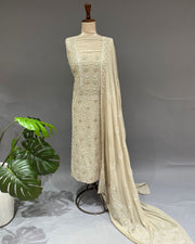 Pure Georgette Chikankari Unstitched 2pc Suit - Soft Beige