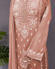 Mul Chander Chikankari 3 pc Suit - Caramel Brown
