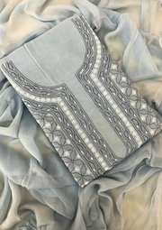 Cotton Chikankari Unstitched Suit - Grey