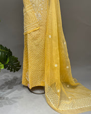 Organza Chikankari Unstitch 2pc Anarkali- Sunlight Yellow Ombre