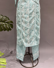 Chanderi Chikankari Co-ord Set - Pale Torquoise