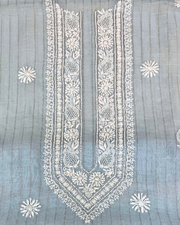 Mul Chanderi Chikankari Unstitched Mens Kurta - Powder Blue