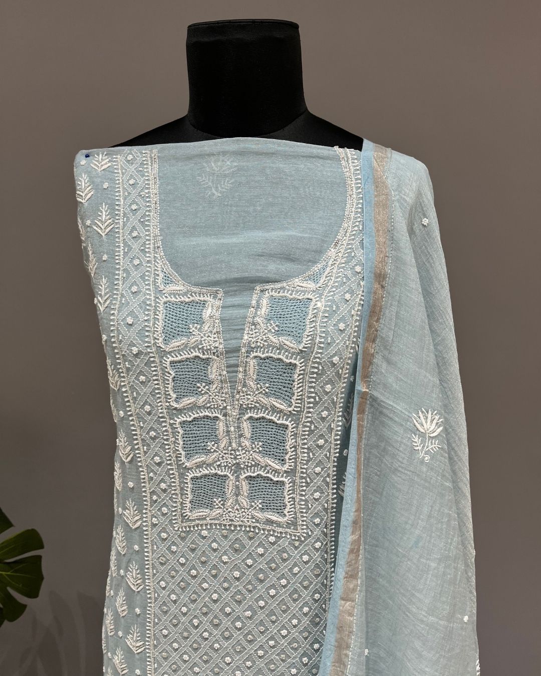 Tissue Chikankari Unstitch 2pc Suit - Powder Blue