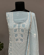 Tissue Chikankari Unstitch 2pc Suit - Powder Blue